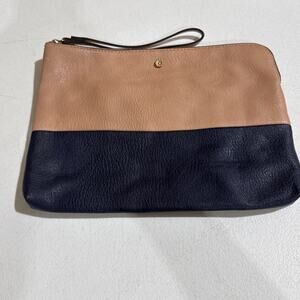 Lauren Conrad Pink Navy Colorblock Clutch Wristlet Large Zip Pouch 10.5x8